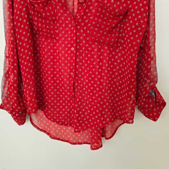 Free People Red Semi-Sheer Bohemian Print Blouse M Paisley Festival Bandana - Picture 5 of 9